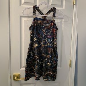 Patterned Corduroy Overall Dress - Small